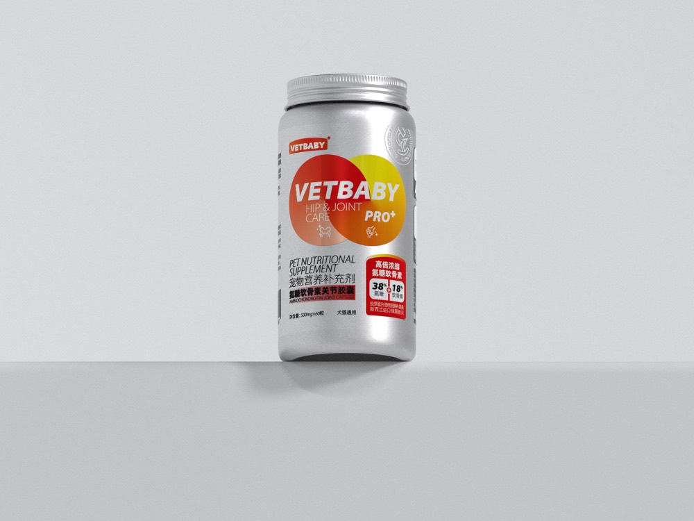元之宝 VETBABY 氨糖软骨素关节胶囊 HIP & JOINT CARE PRO+ 产品包装瓶